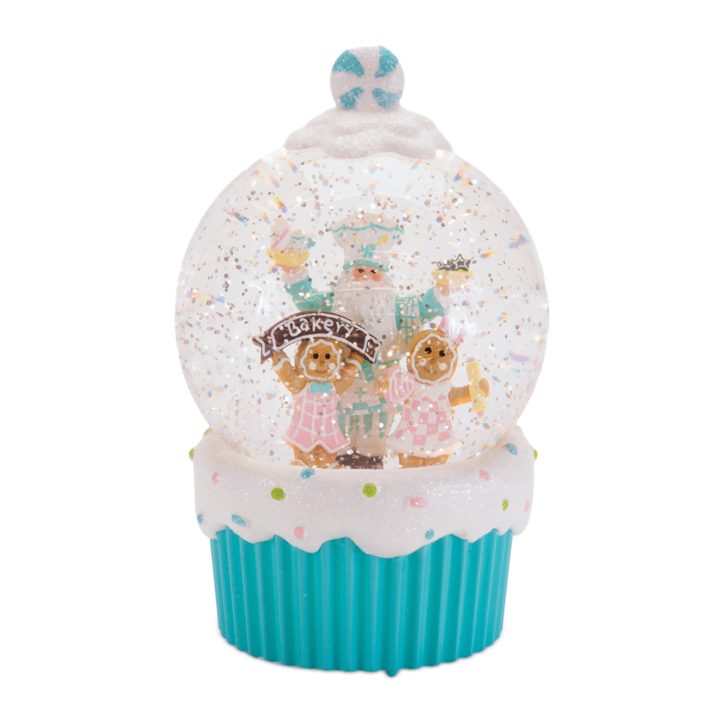 Led Santa Gingerbread Bakery Snow Globe 7.5 H