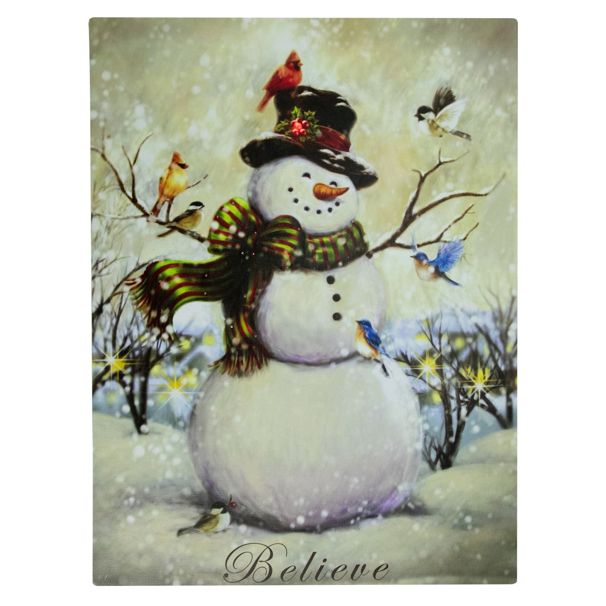 Led Lighted Vintage Inspired Snowman And Reindeer Christmas Canvas Wall Art 15.75 X 12 White