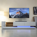 Led Tv Stand For 75 Inch Tv With Power Outlet Modern Entertainment Center With Glass Shelves And Storage