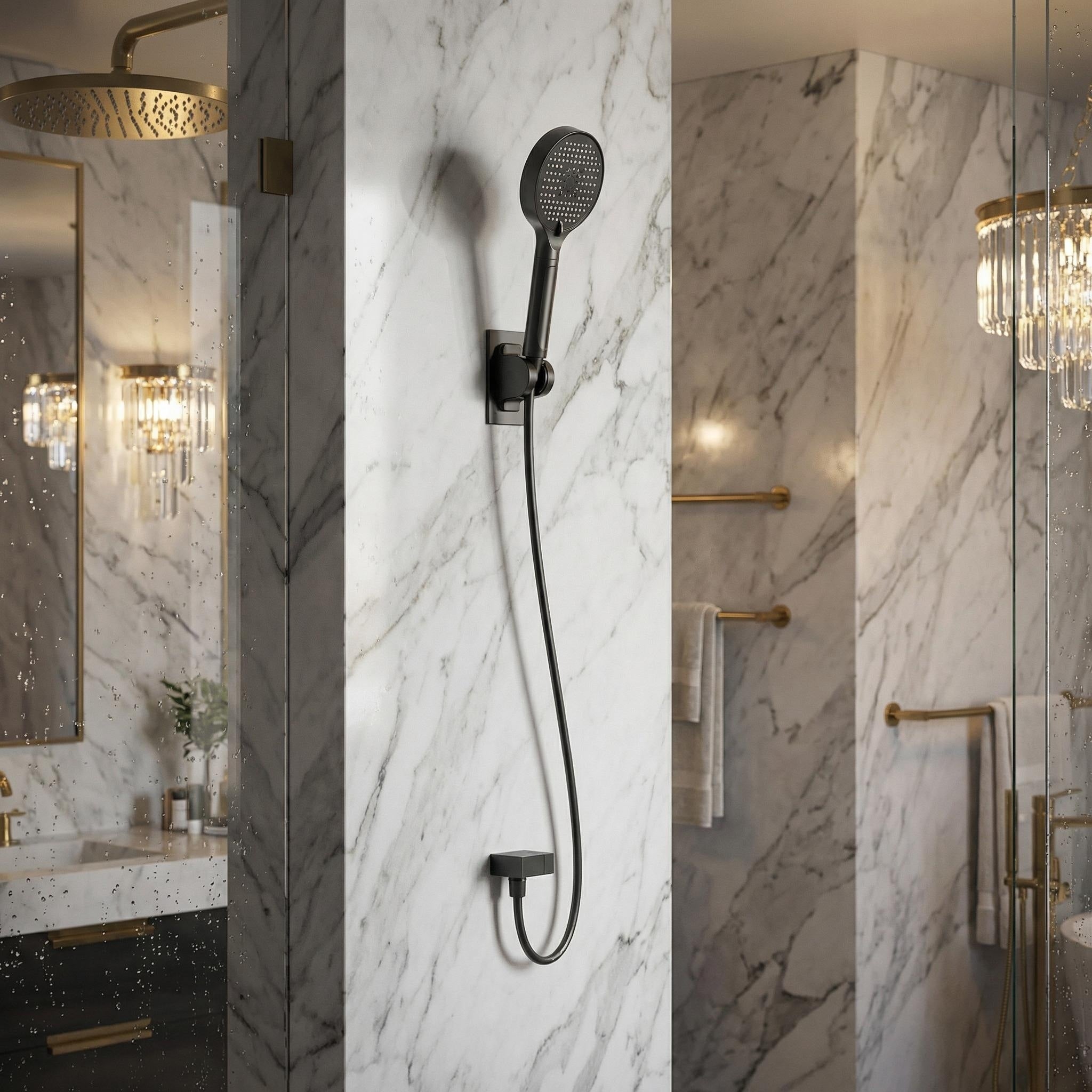 Led Temperature Display Handheld Shower Head Gunmetal Gray High Pressure Shower Head With 4 Spray Modes Digital Fahrenheit
