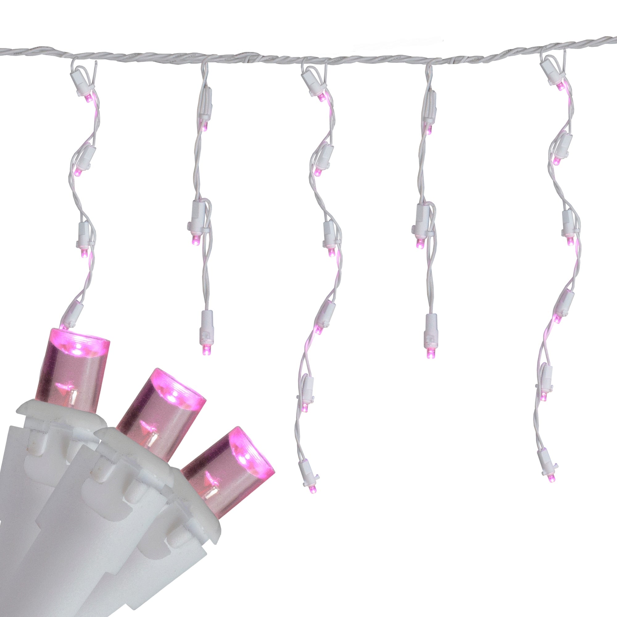 Set Of 70 Pink Led Wide Angle Icicle Christmas Lights 6Ft White Wire N A
