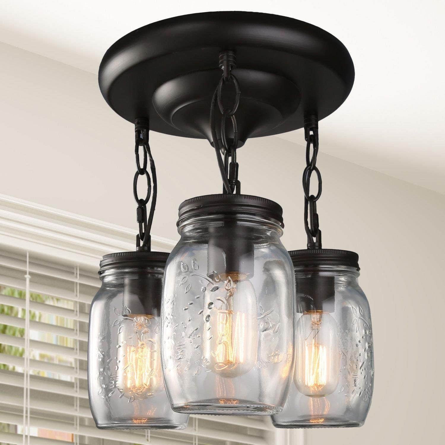 Lnc Glass 3 Light Jar Ceiling Lights Semi Flush Mount Ceiling Light
