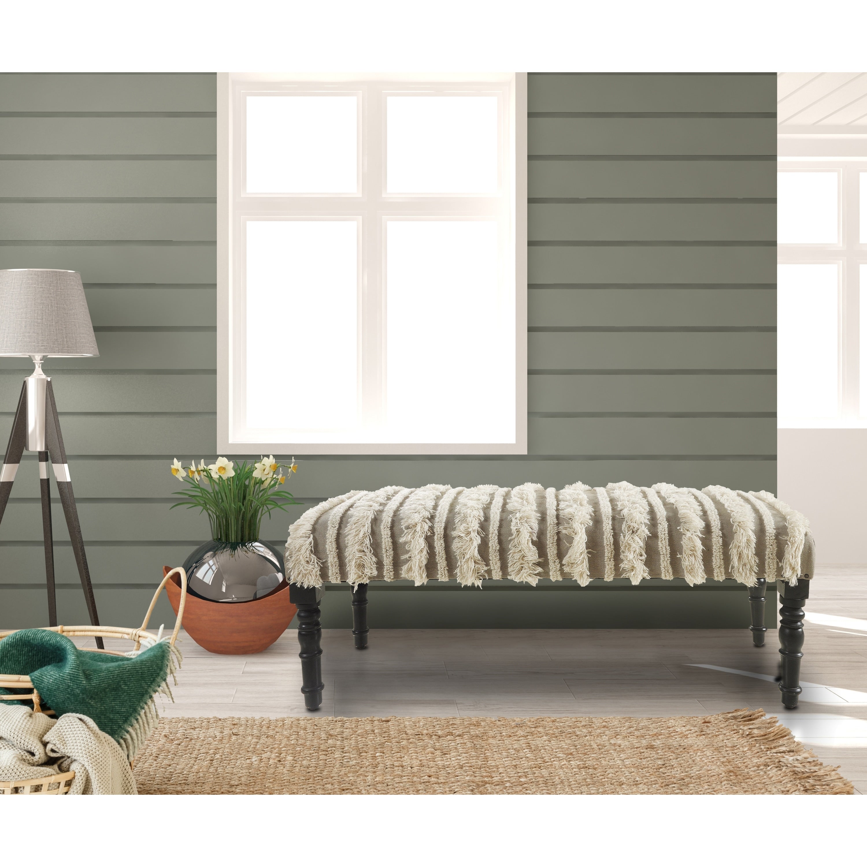 Lr Home Cream Tufted Indoor Bench 311 X 14