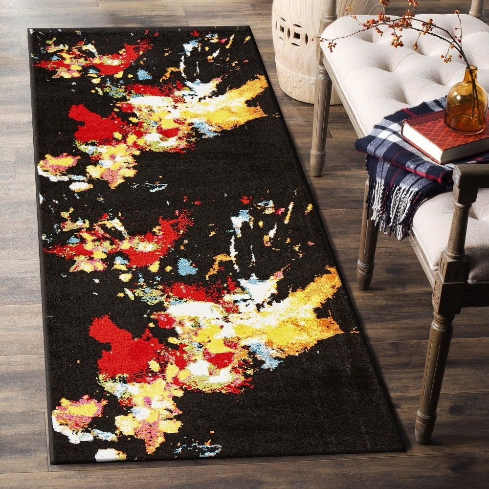Lr Home Fusion Abstract Splash Black Olefin Rug 23 X 7