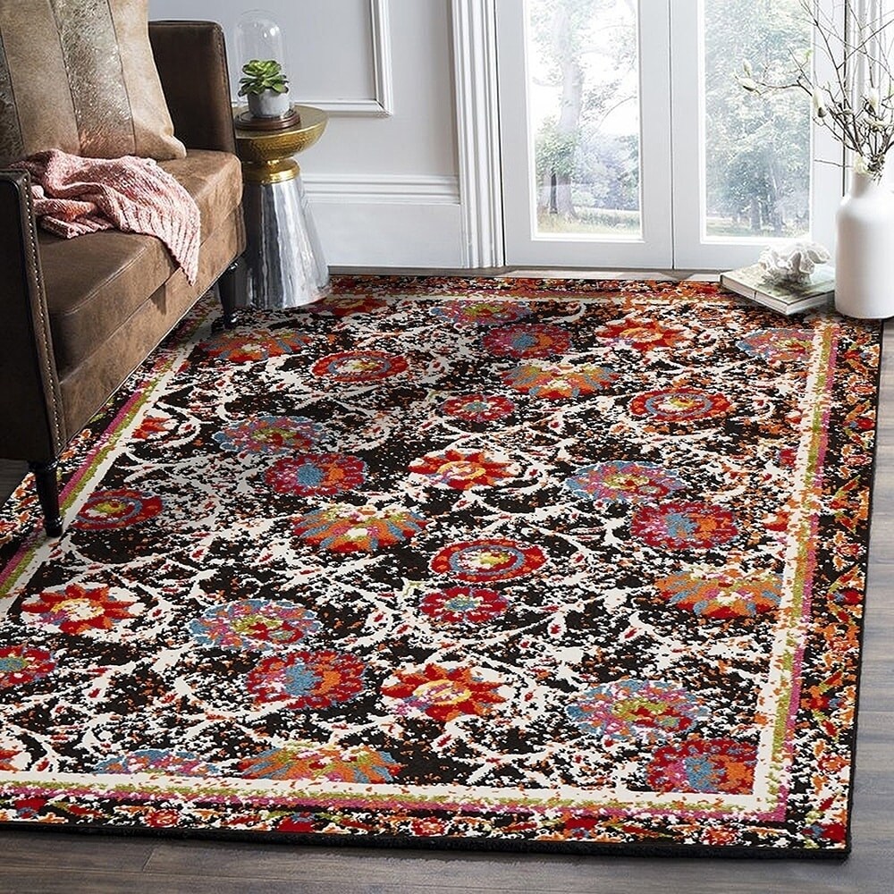 Lr Home Fusion Luminous Floral Black White Olefin Rug 79 X 95