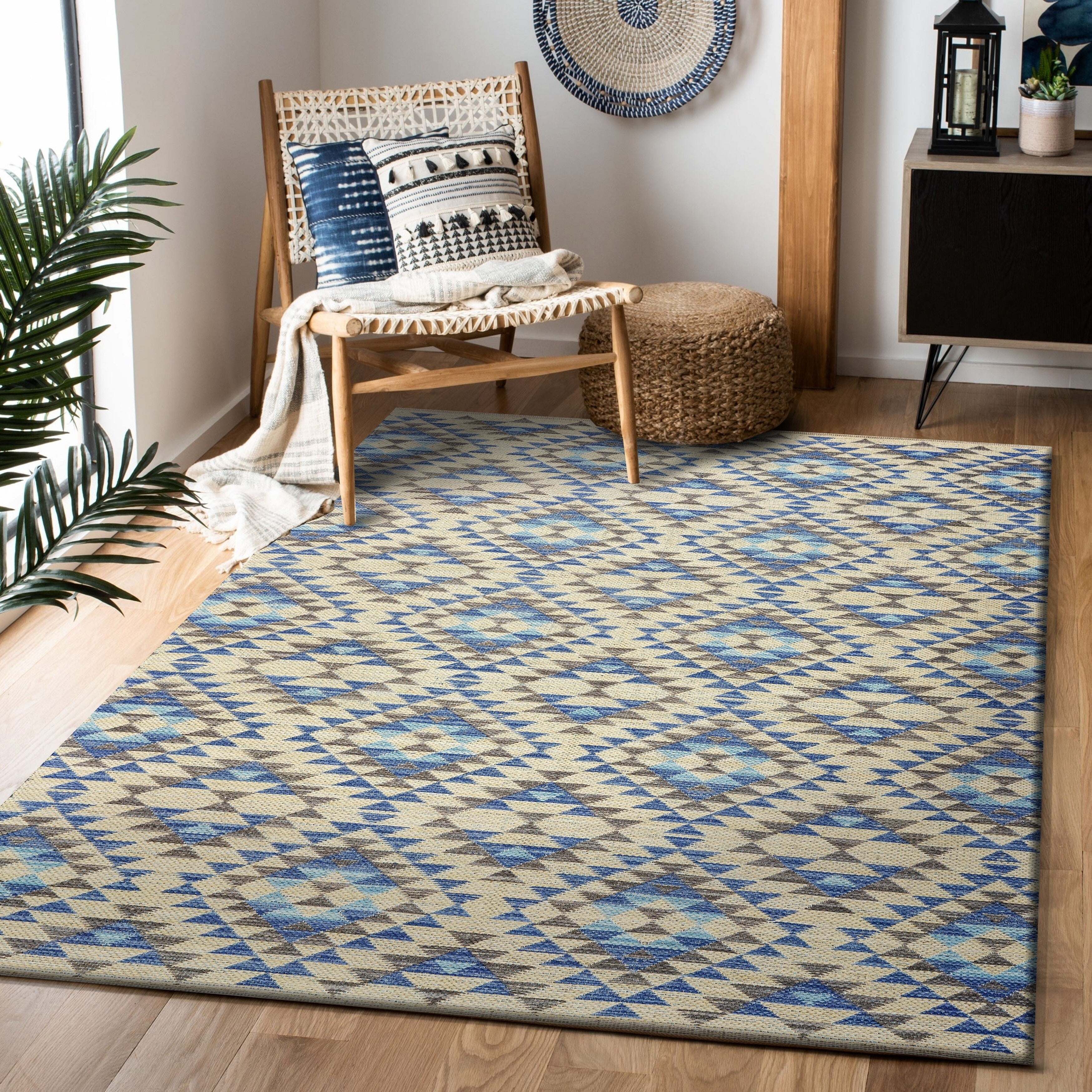 Blue Geometric Southwestern Area Rug 26 X 40 26 X 40