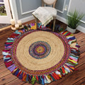 Lr Home Hand Braided Natural Jute Malena Chindi Multi Cotton Jute Rug Multi Color 56 X 56
