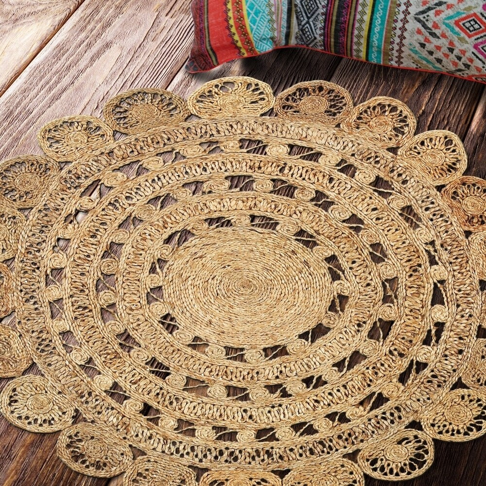 Lr Home Hand Braided Natural Jute Rococo Natural Jute Rug 4 X 4