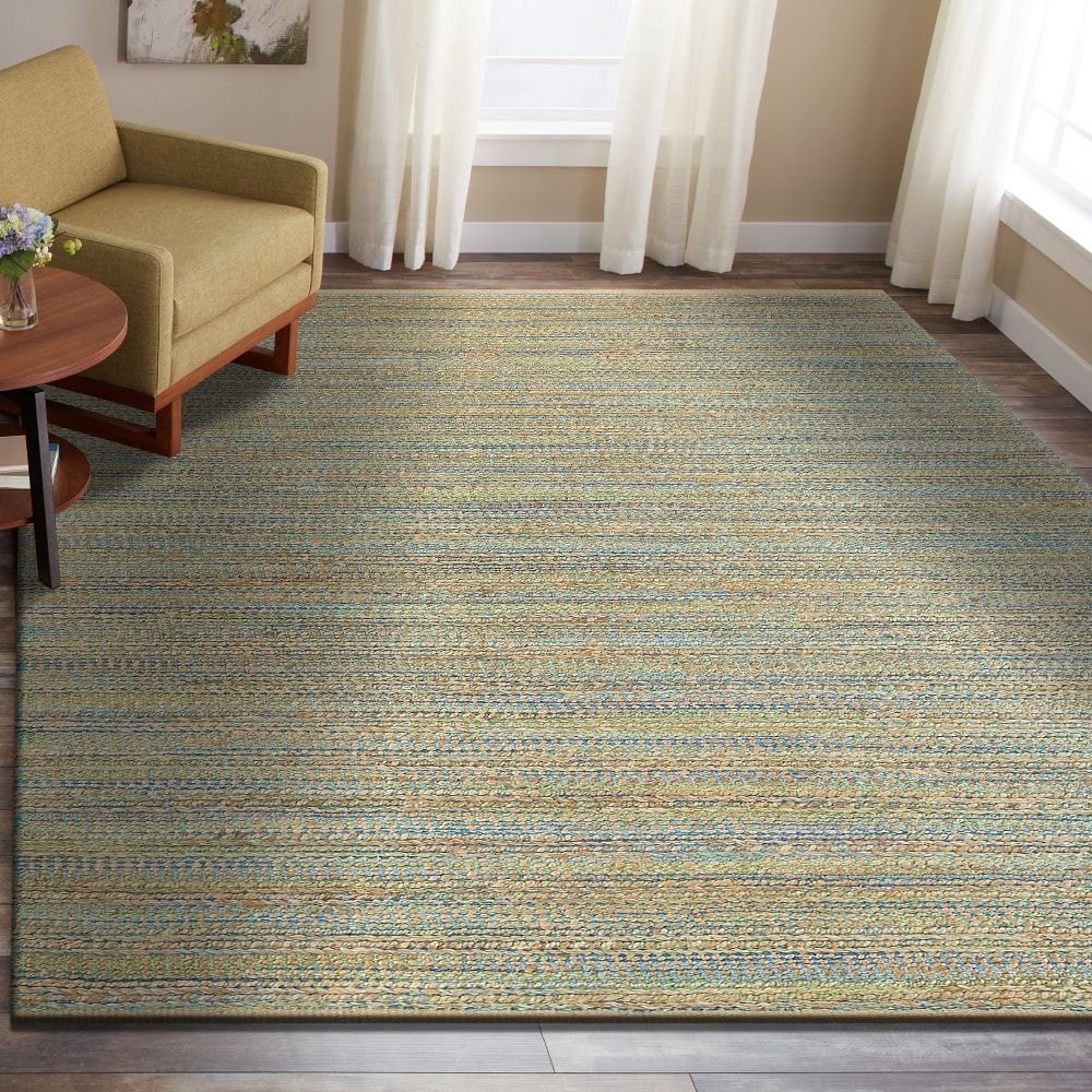 Lr Home Hand Loomed Natural Fiber Sonora Blue Green Jute Chenille Rug 9 X 12