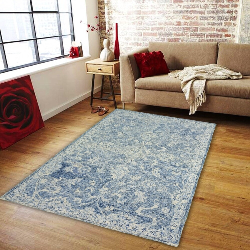 Lr Home Hand Tufted Karma Arabesque Navy Wool Rug 8 X 10