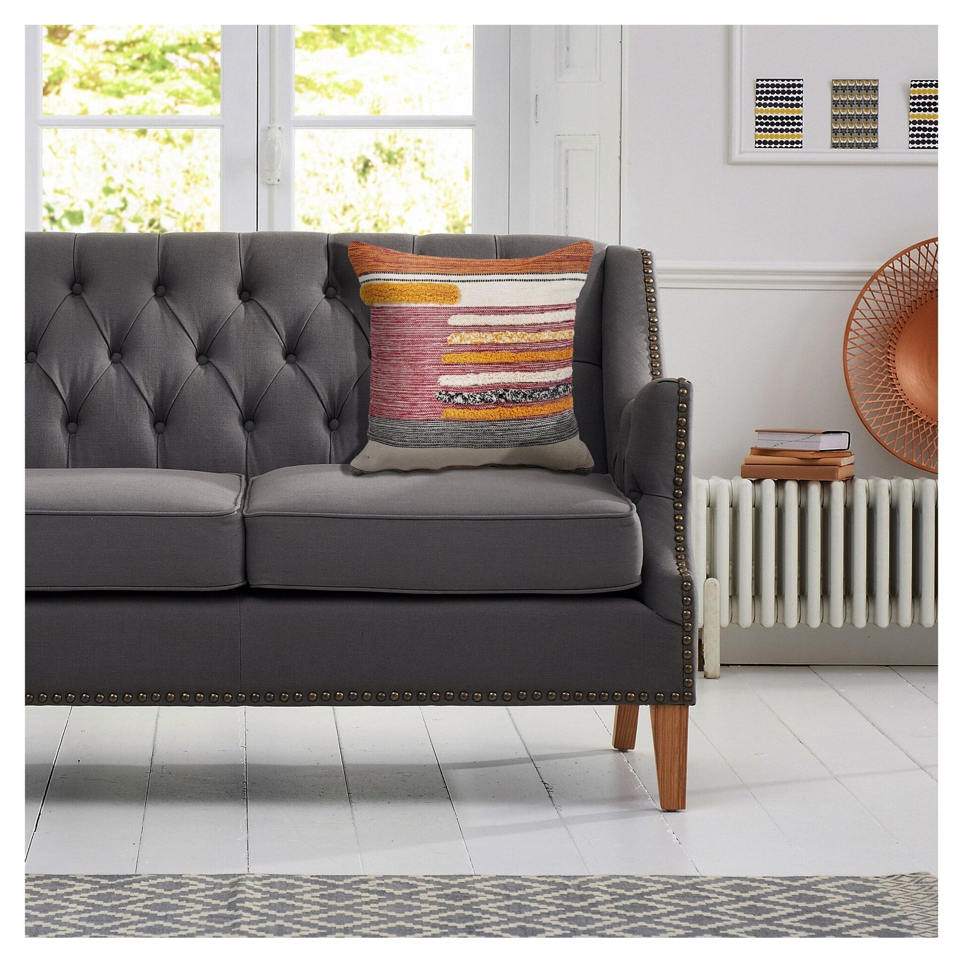 Lr Home Multi Lined Natural Cotton Throw Pillow 18 Inch