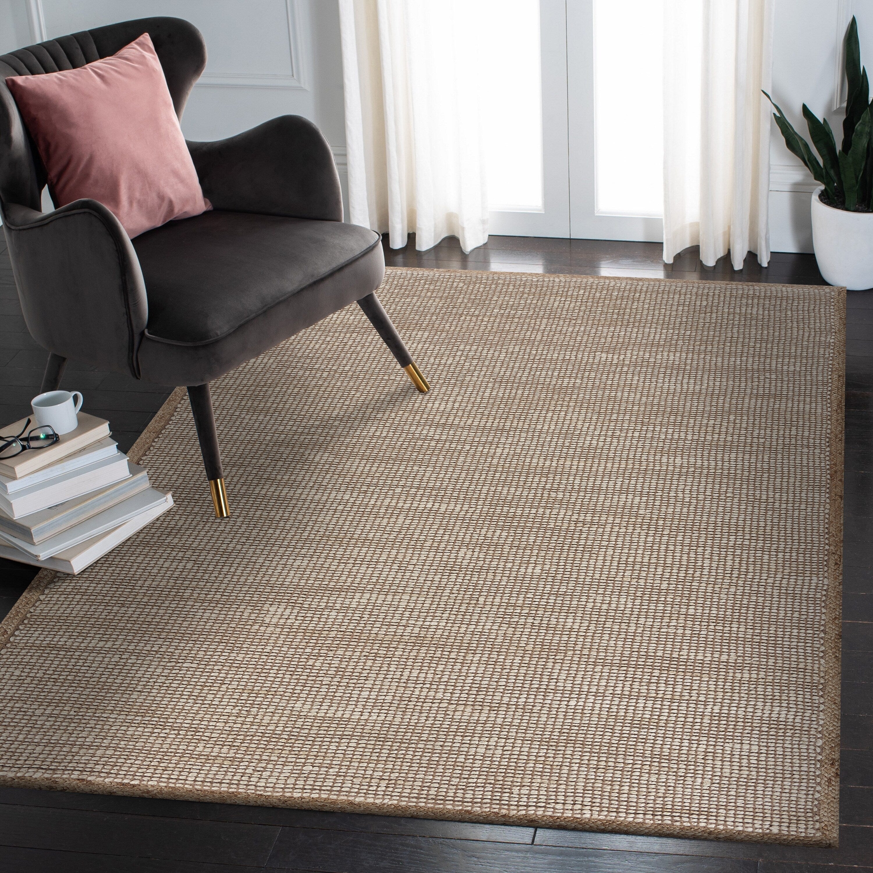 Lr Home Natural Fiber Interwoven Off White Jute Area Rug