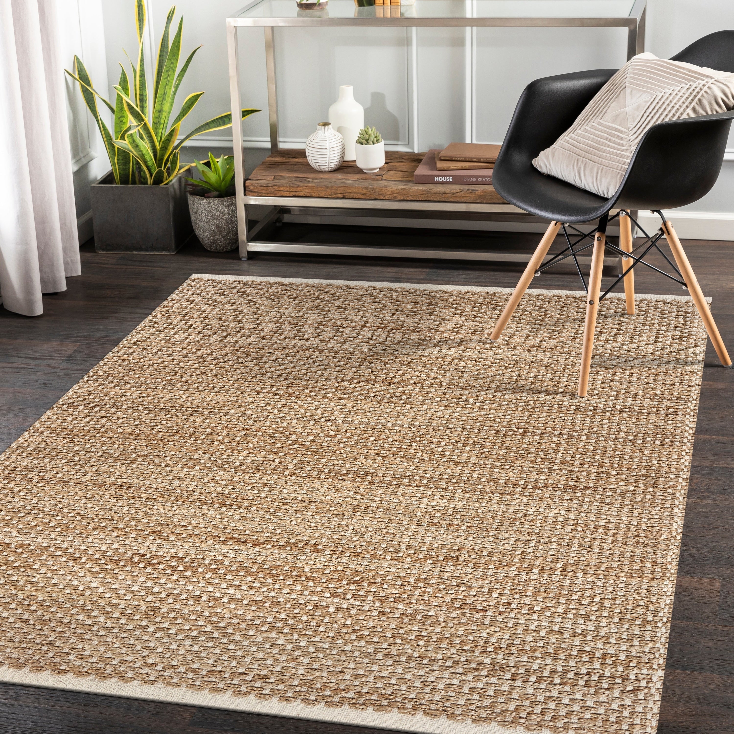 Lr Home Natural Fiber Jute Rug With Off White Bordering