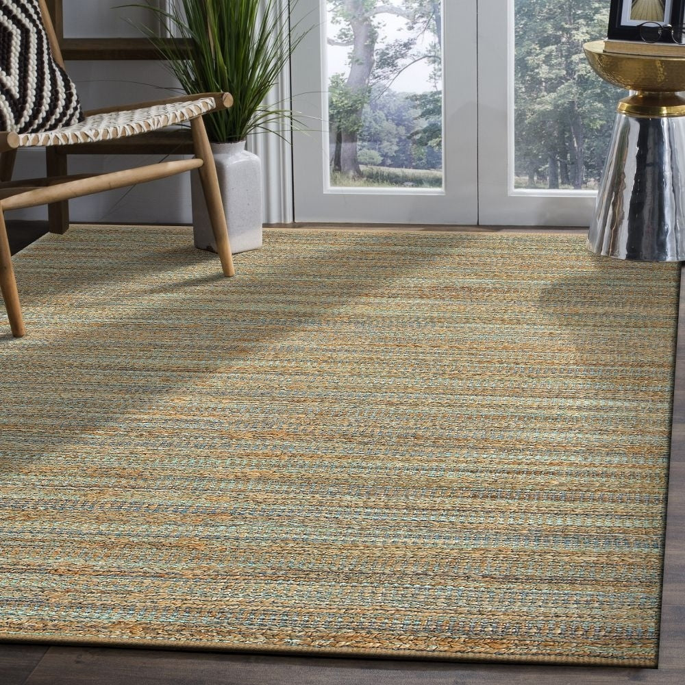 Lr Home Hand Loomed Natural Fiber Sonora Aqua Teal Jute Chenille Rug 8 X 10