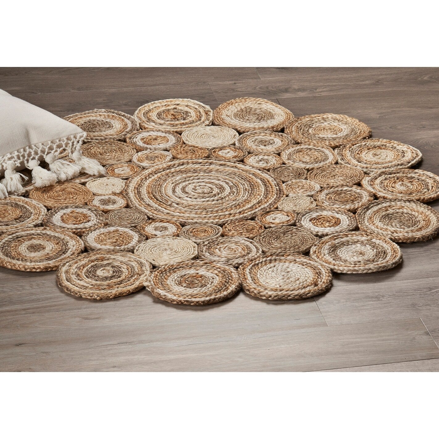 Lr Home Hand Braided Natural Jute Reverberant Bleach Gray Jute Rug 6 X 6