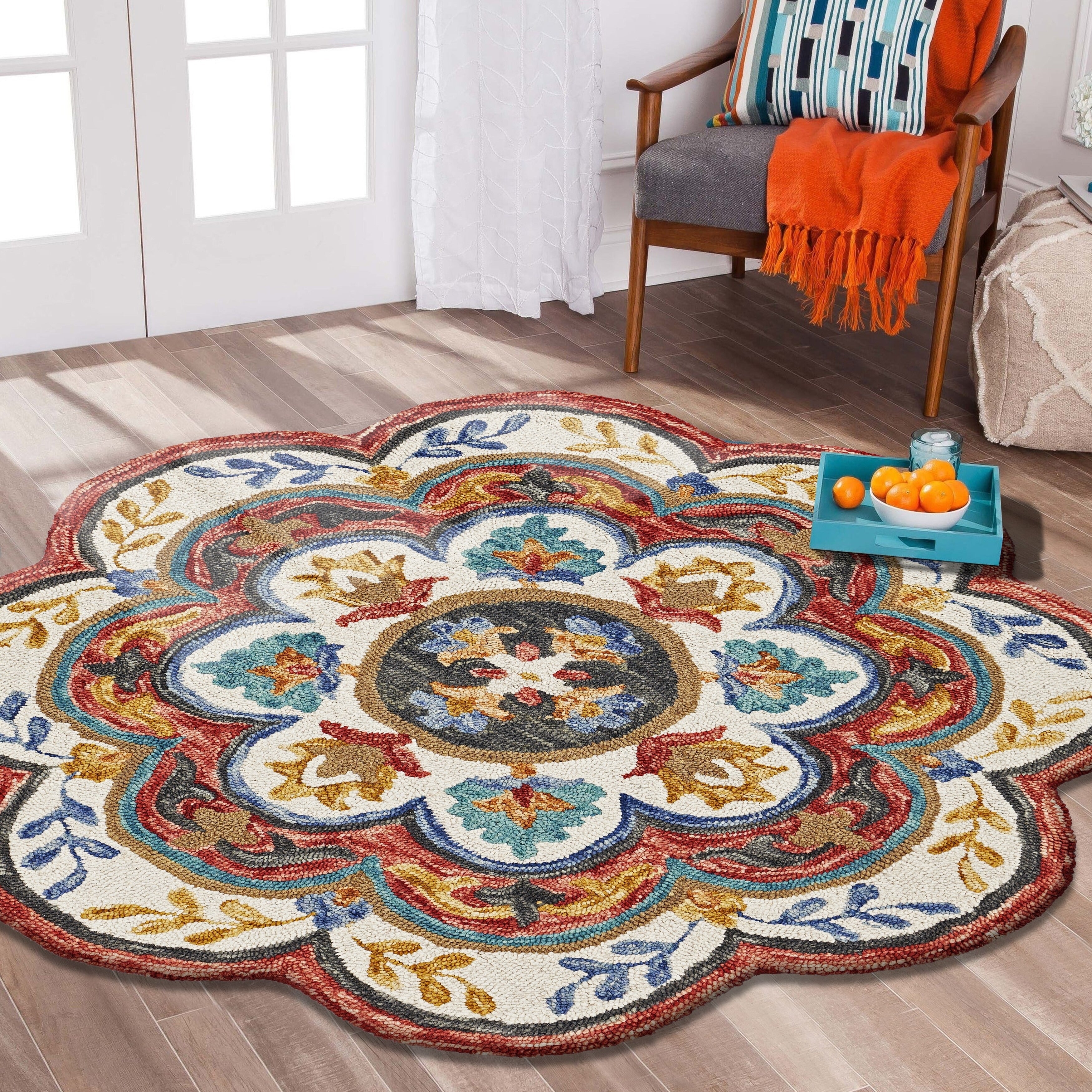Red Blossoms Area Rug 4 Round 40 Round