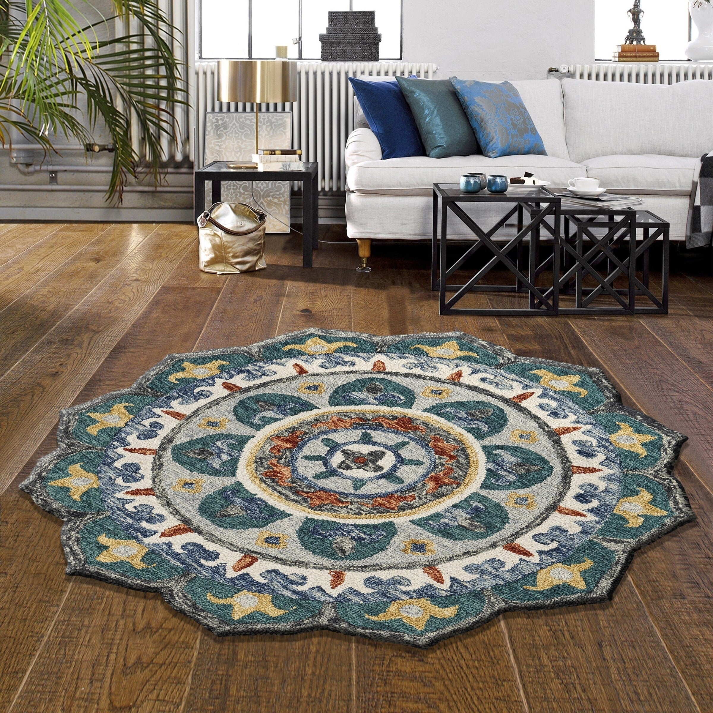 Eclectic Floral Mandala Indoor Area Rug 4 Round 40 Round