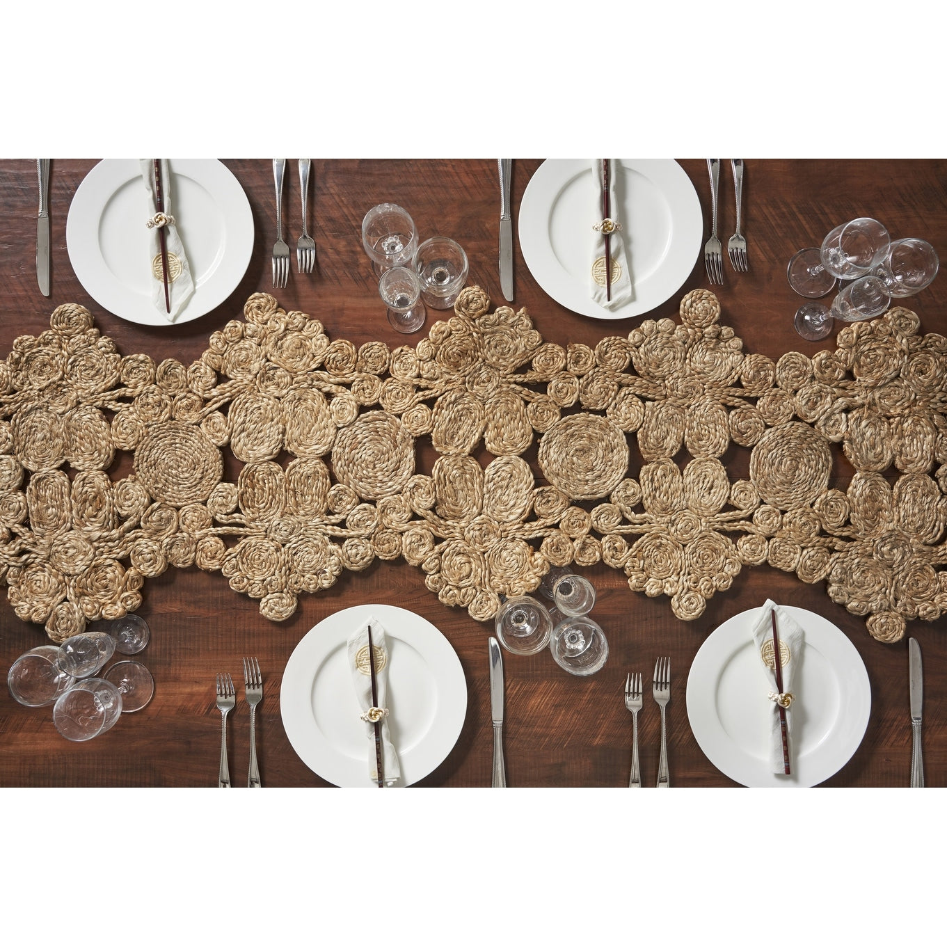 Lr Home Table Top Natural Jute Abstract Table Runner 14 X 68 14 X 68