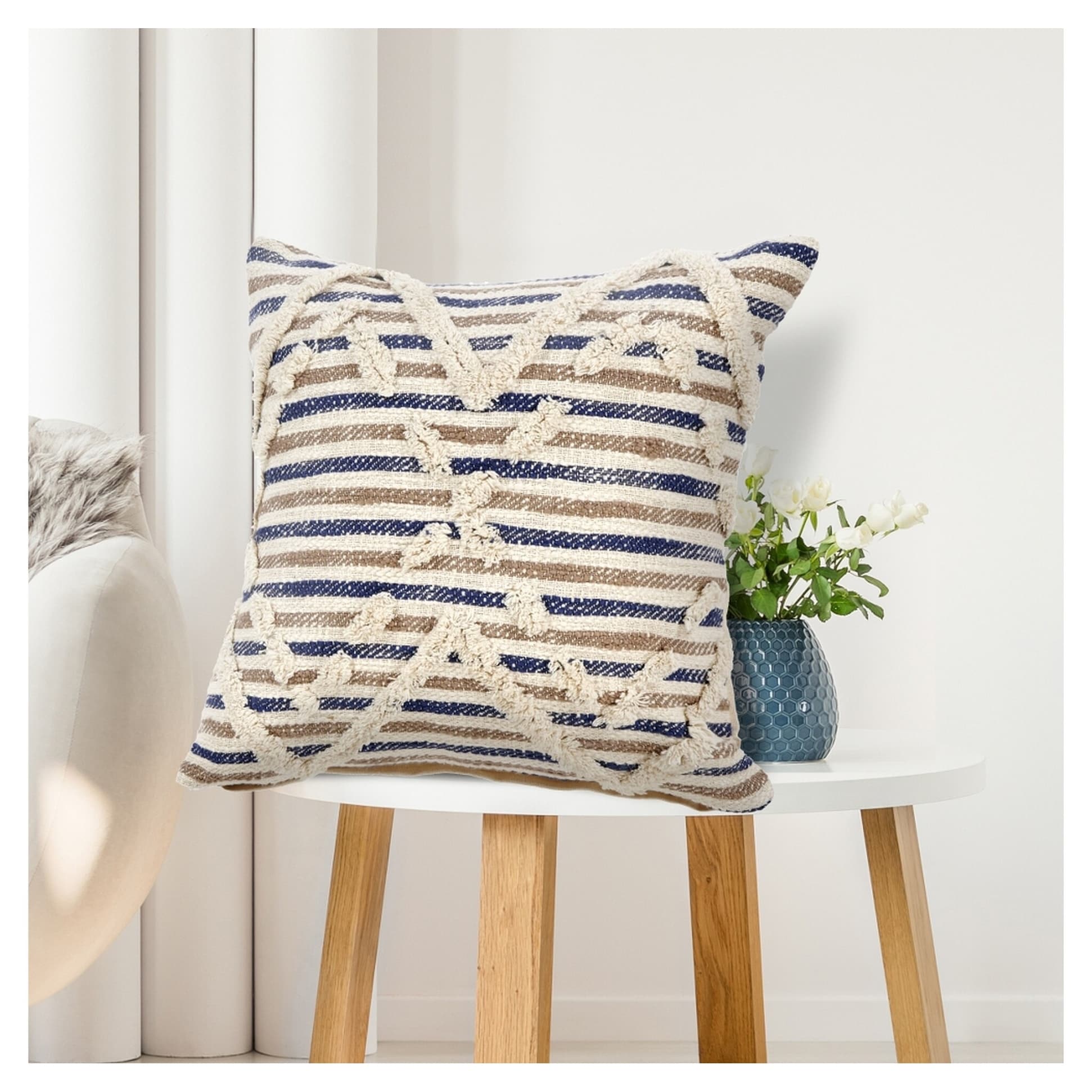 Lr Home Textured Blue Natural Stripe Throw Pillow 18 Inch