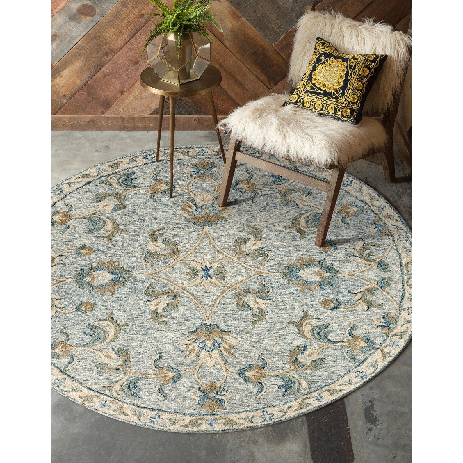 Mirroring Baby Blue Floral Bloom Area Rug 410 Round 410 Round
