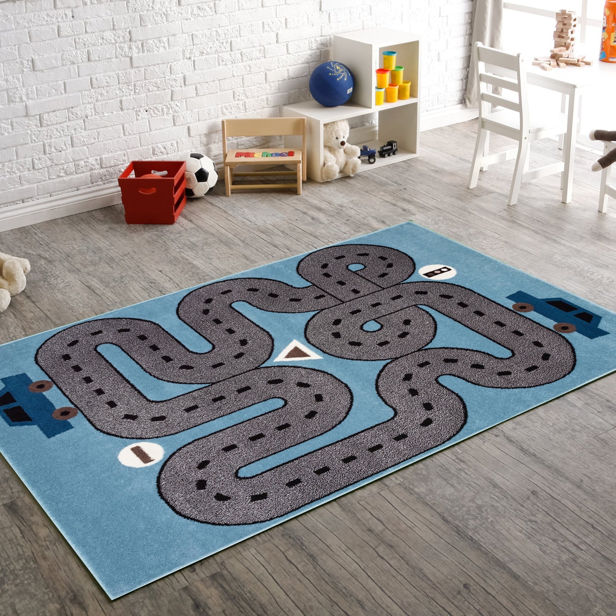 Lr Home Whimsical Racing Roadways L.Blue Kids Area Rug 5 X 7 5 X 7