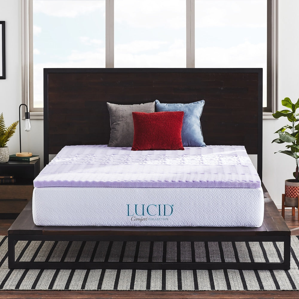 Lucid Comfort Collection 2 Inch Zoned Lavender Infused Memory Foam Mattress Topper