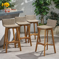 La Brea Outdoor Acacia Wood And Wicker Barstools Set Of 4 By Christopher Knight Home