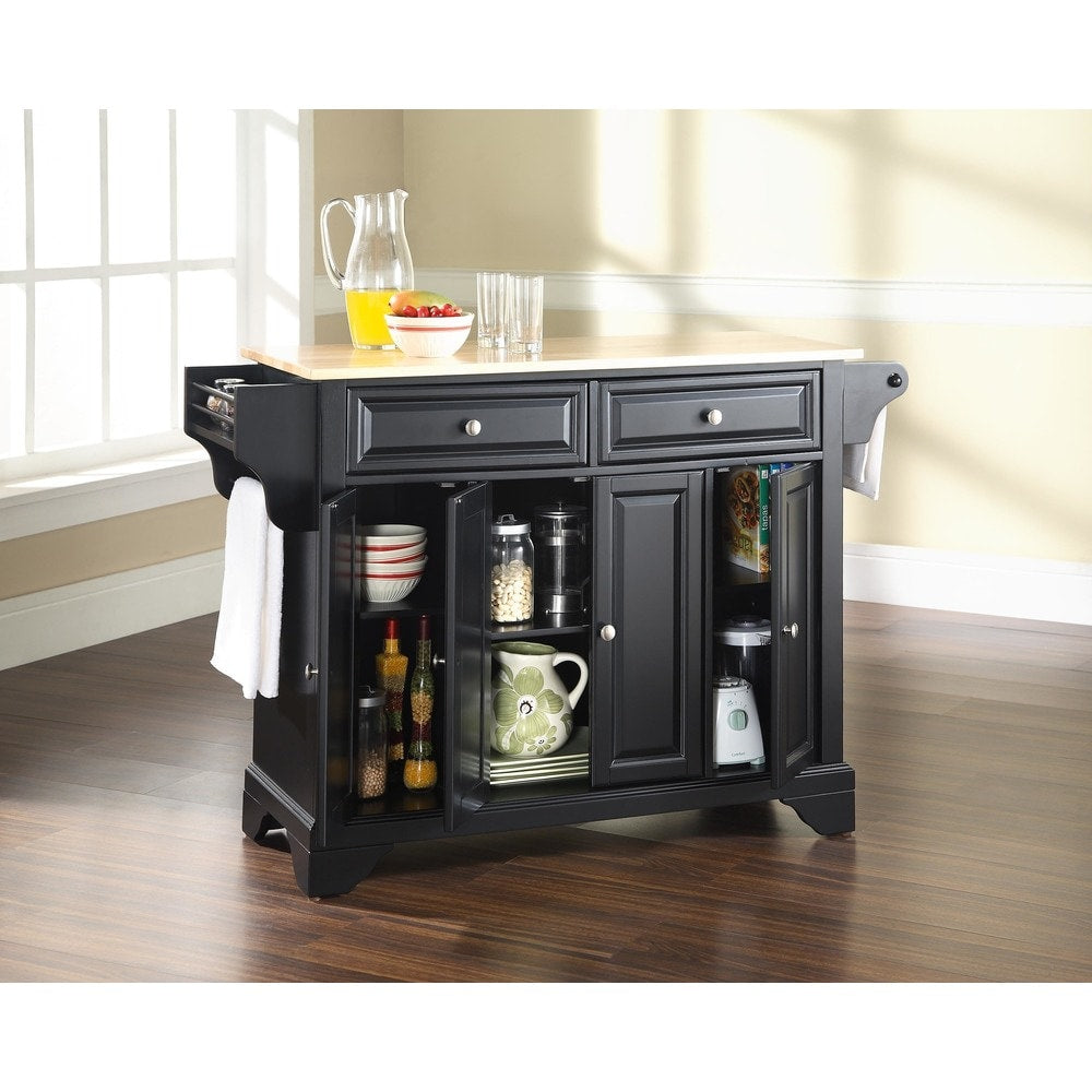 Lafayette Black Wood Kitchen Island With Natural Wood Top