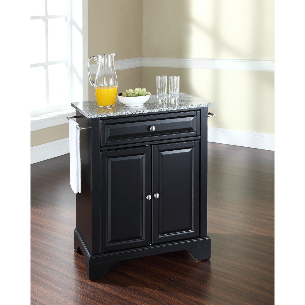 Lafayette Solid Granite Top Portable Kitchen Island In Black Finish