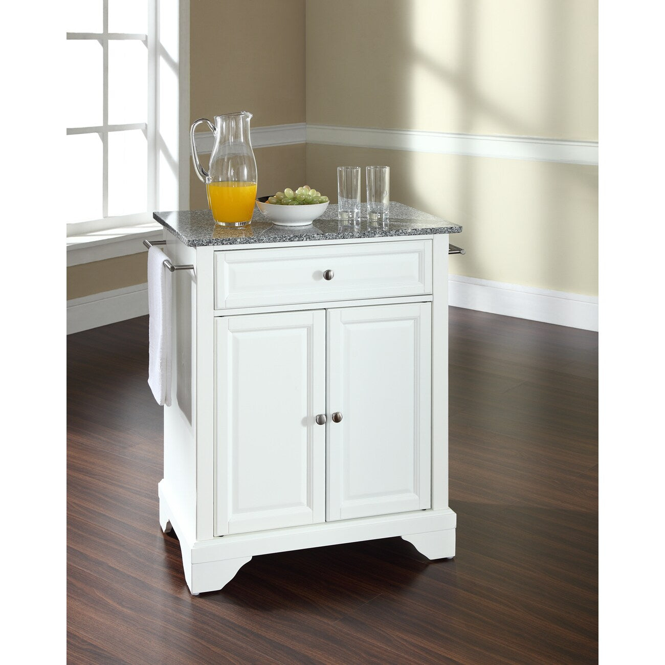 Lafayette Solid Granite Top Portable Kitchen Island In White Finish