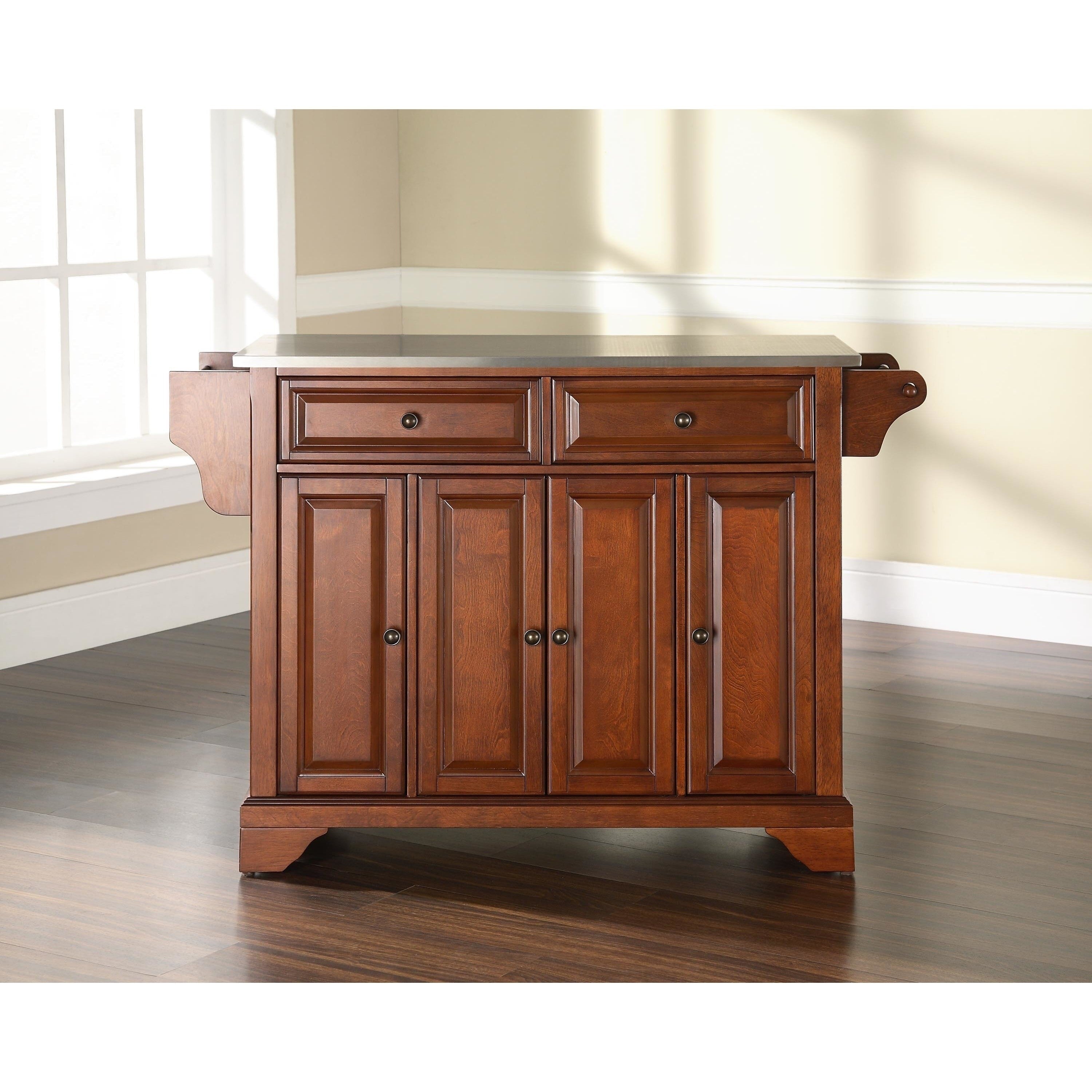 Lafayette Stainless Steel Top Kitchen Island In Classic Cherry Finish