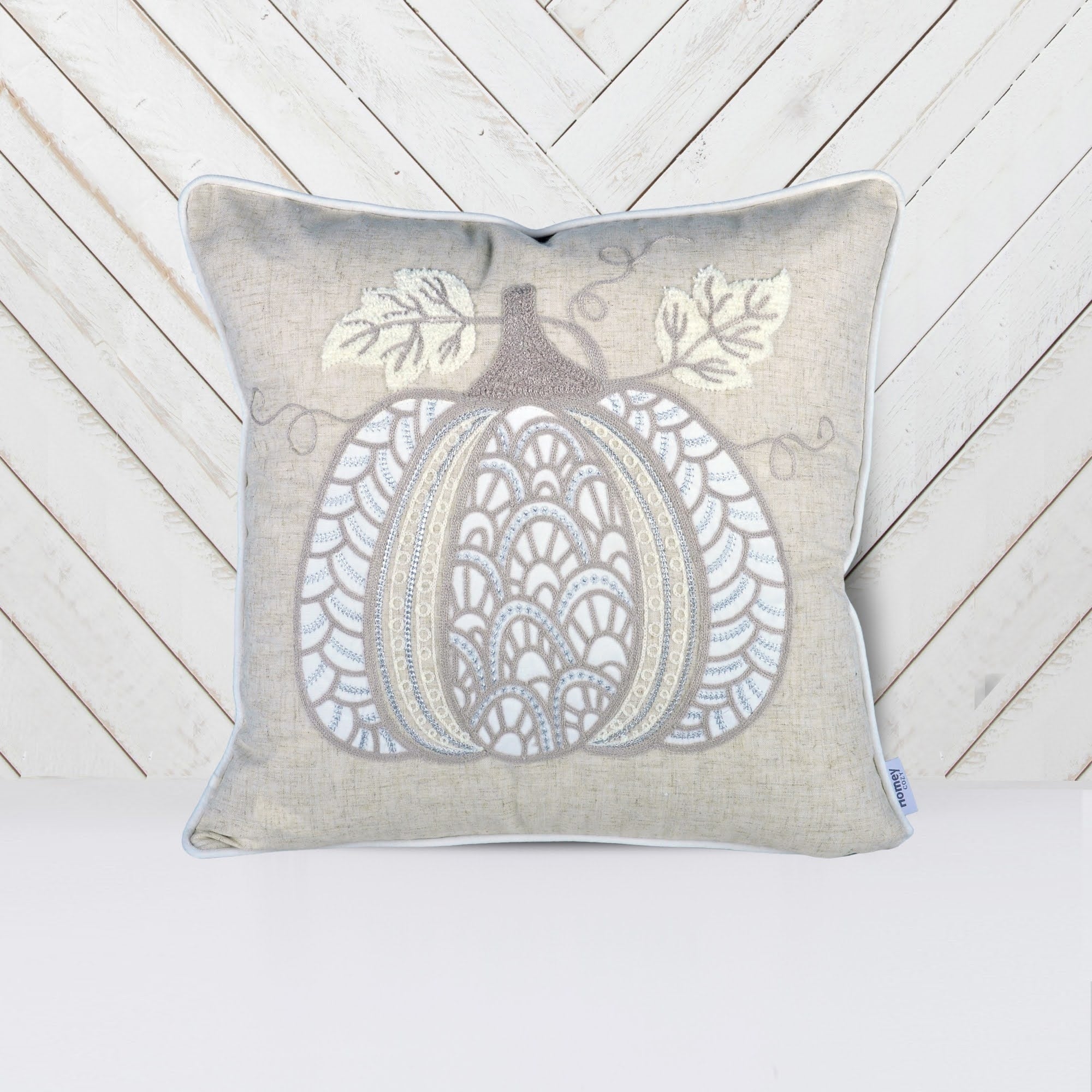 Lace Embroidered Pumpkin Throw Pillow Neutral Fall Accent Cushion Set Of 2