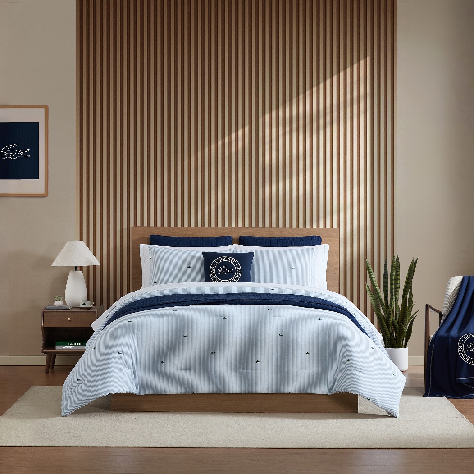 Lacoste Pinstripe Croc Percale Cotton 3 Piece Comforter Set
