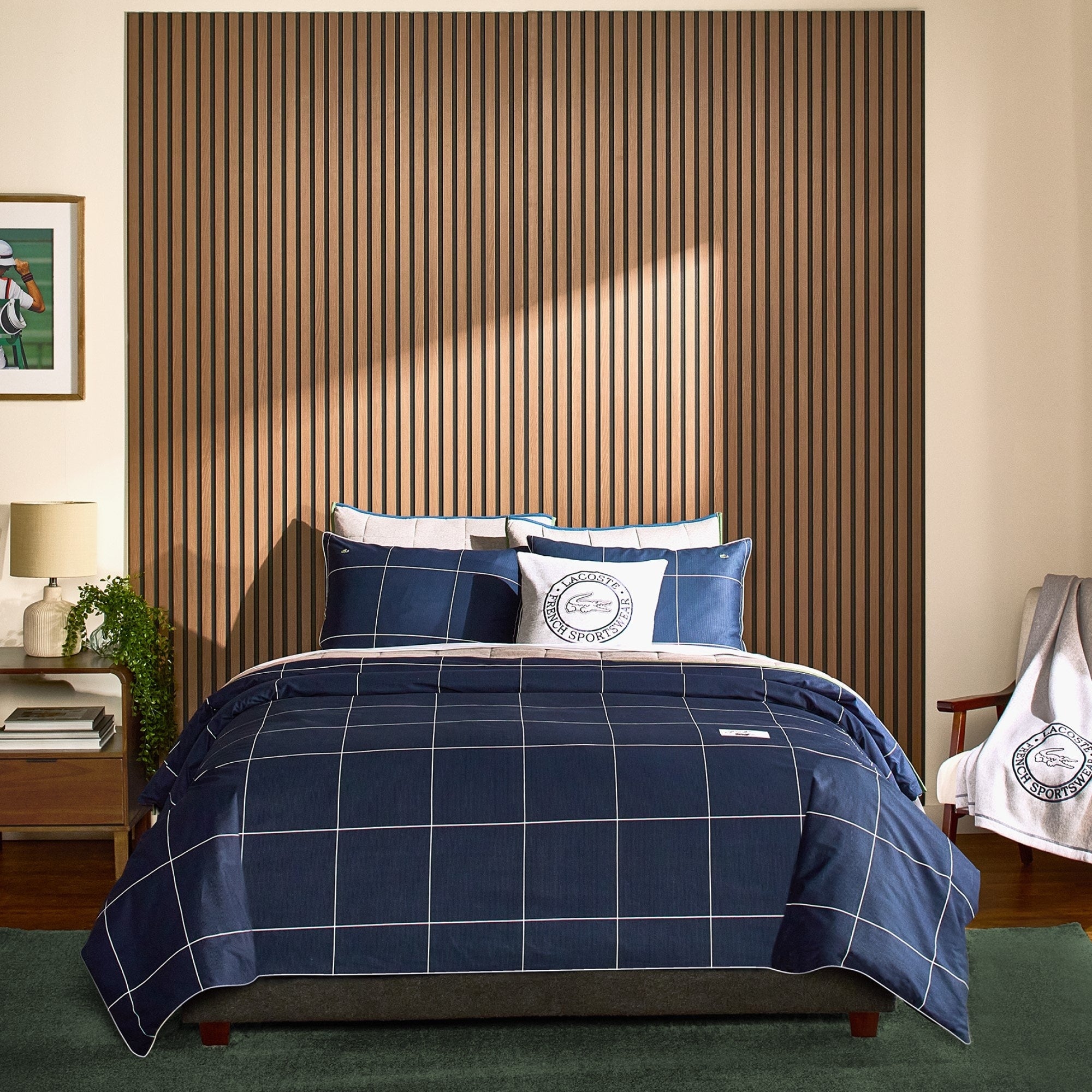 Lacoste Tennis Checks Brushed Cotton Twill 3 Piece Comforter Set