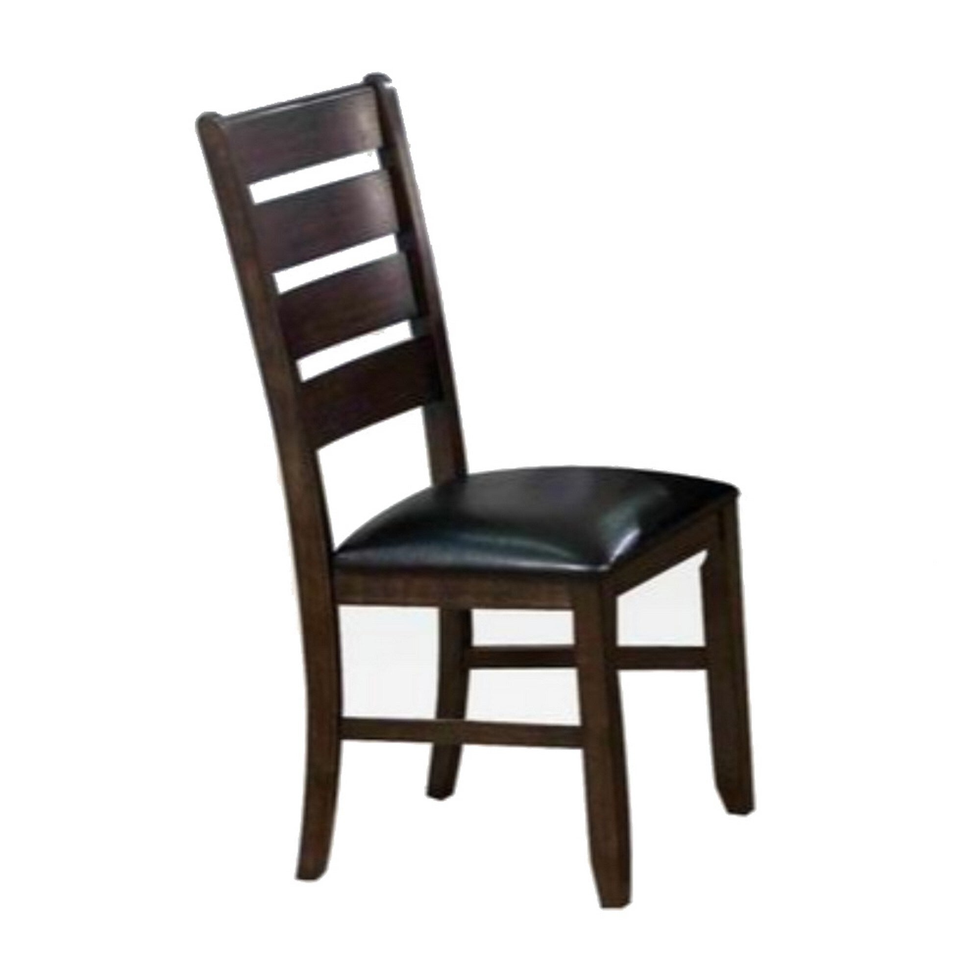 Ladder Back Wooden Side Chair With Leatherette Seat Set Of 2 Black And Brown