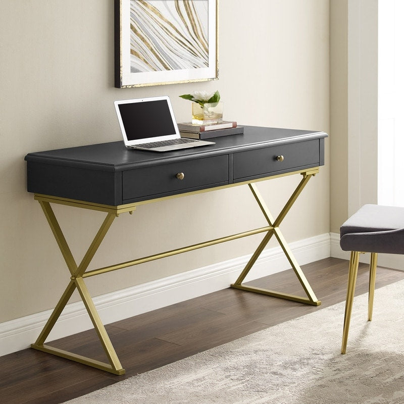Silver Orchid Lerch Two Drawer Campaign Desk