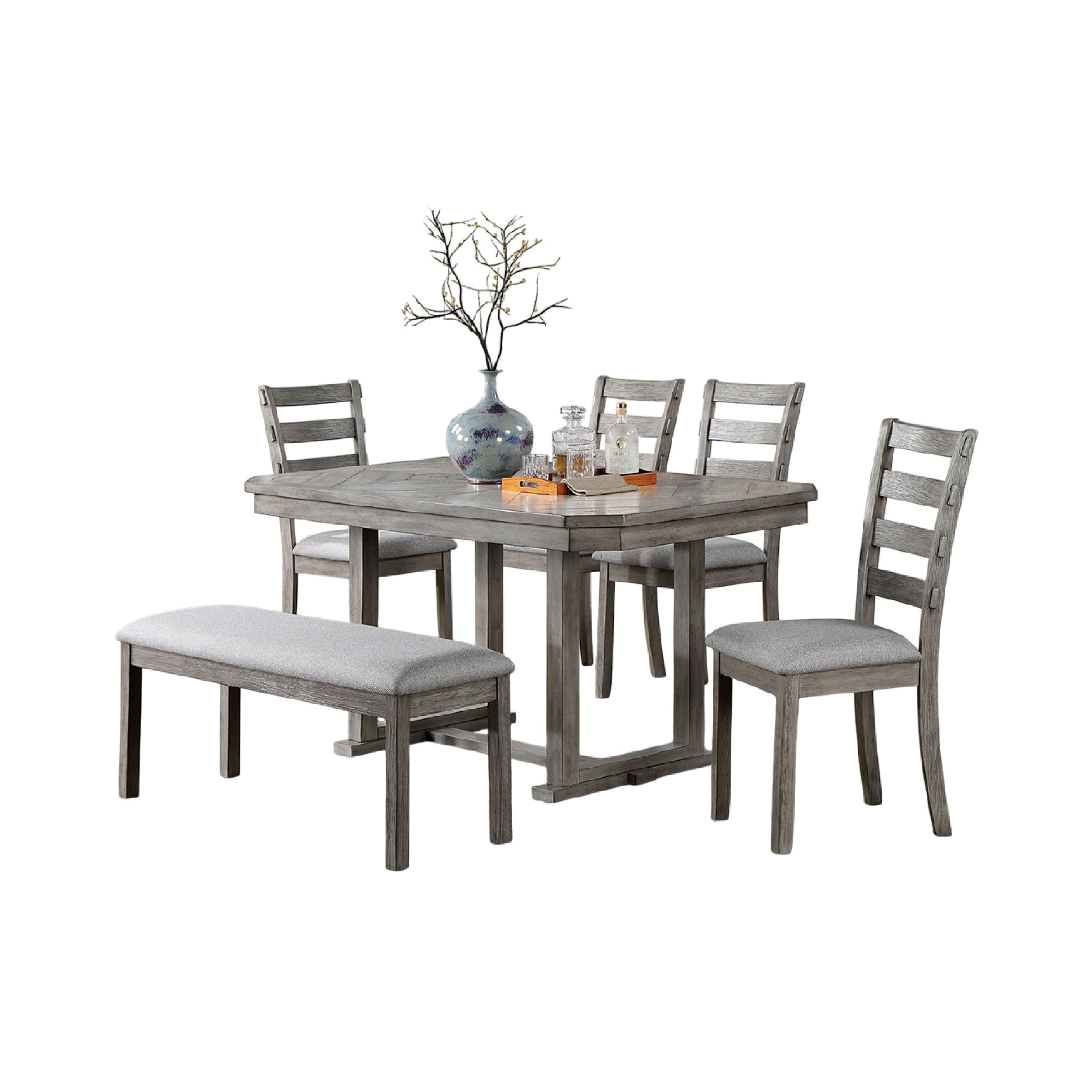 Lais 6Pc Dining Table Set With Bench 4 Ladderback Chairs Rustic Gray
