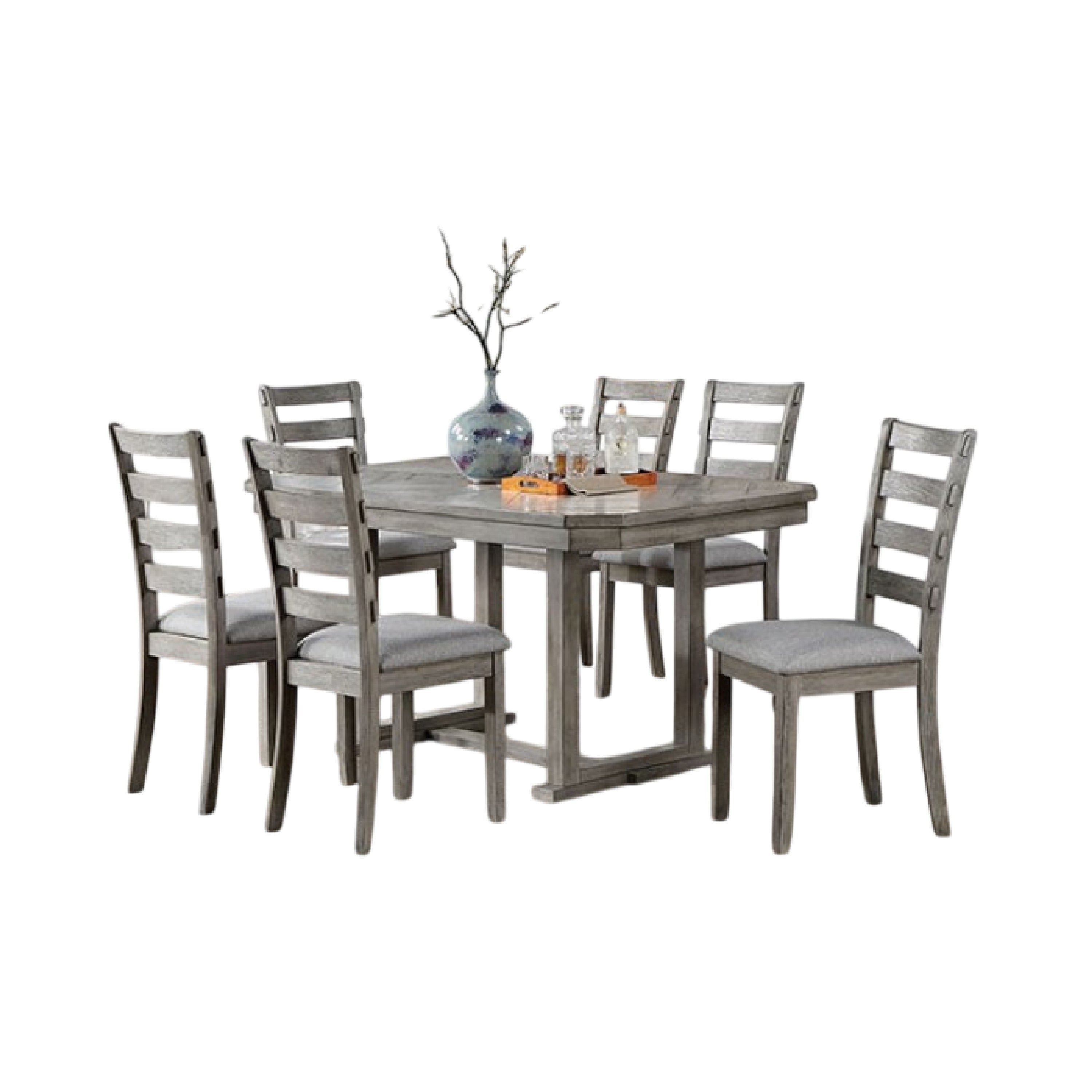 Lais 7Pc Dining Table Set With 6 Ladderback Chairs Rustic Gray