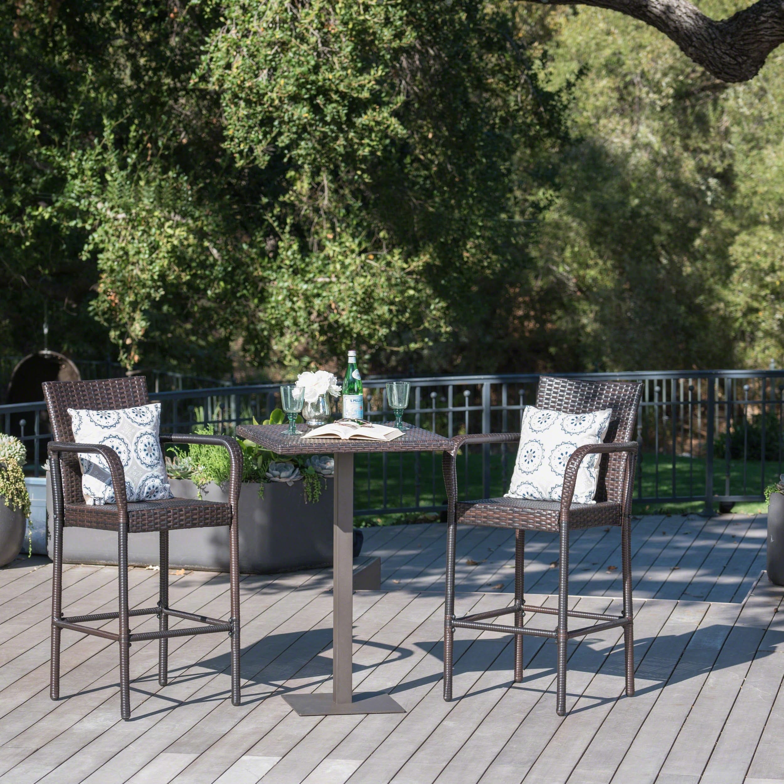 Lala Outdoor 3 Piece Wicker 26 Inch Square Bar Set By Christopher Knight Home