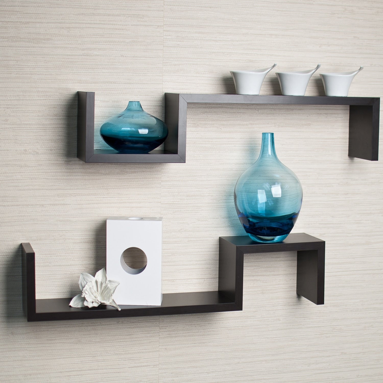 Danya B Espresso Laminated S Shape Wall Mount Shelves Set Of 2
