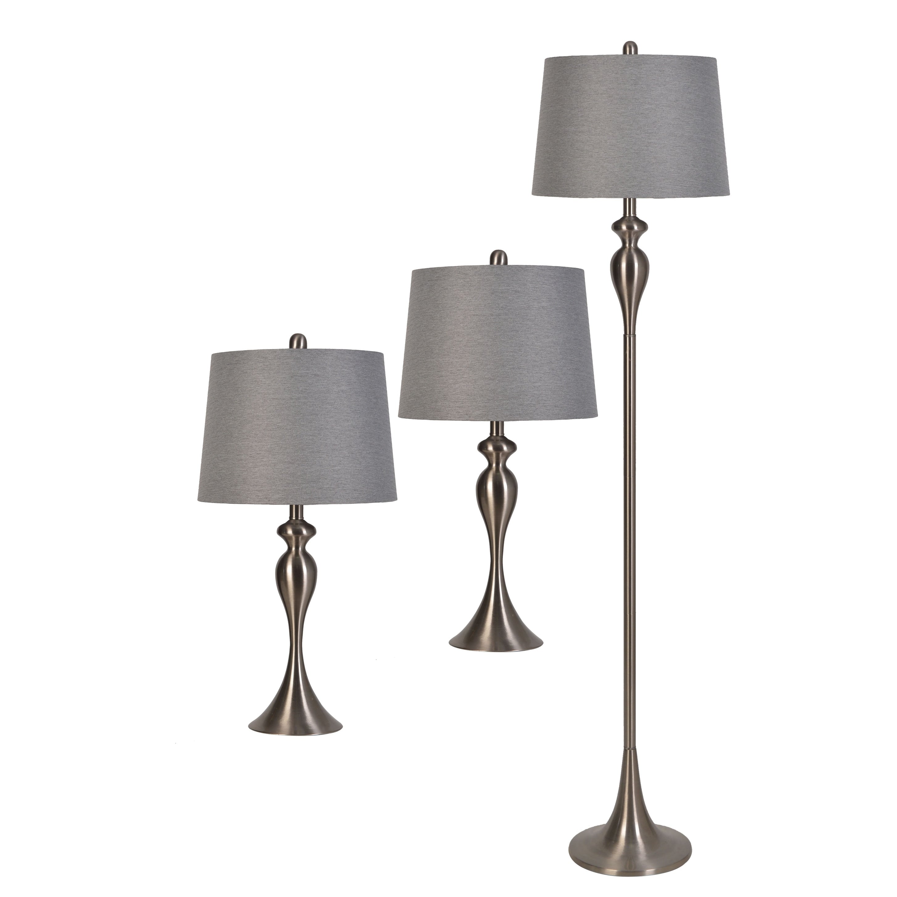Lamps Per Se Brushed Steele Metal Lamp Set 3 Piece Set N A