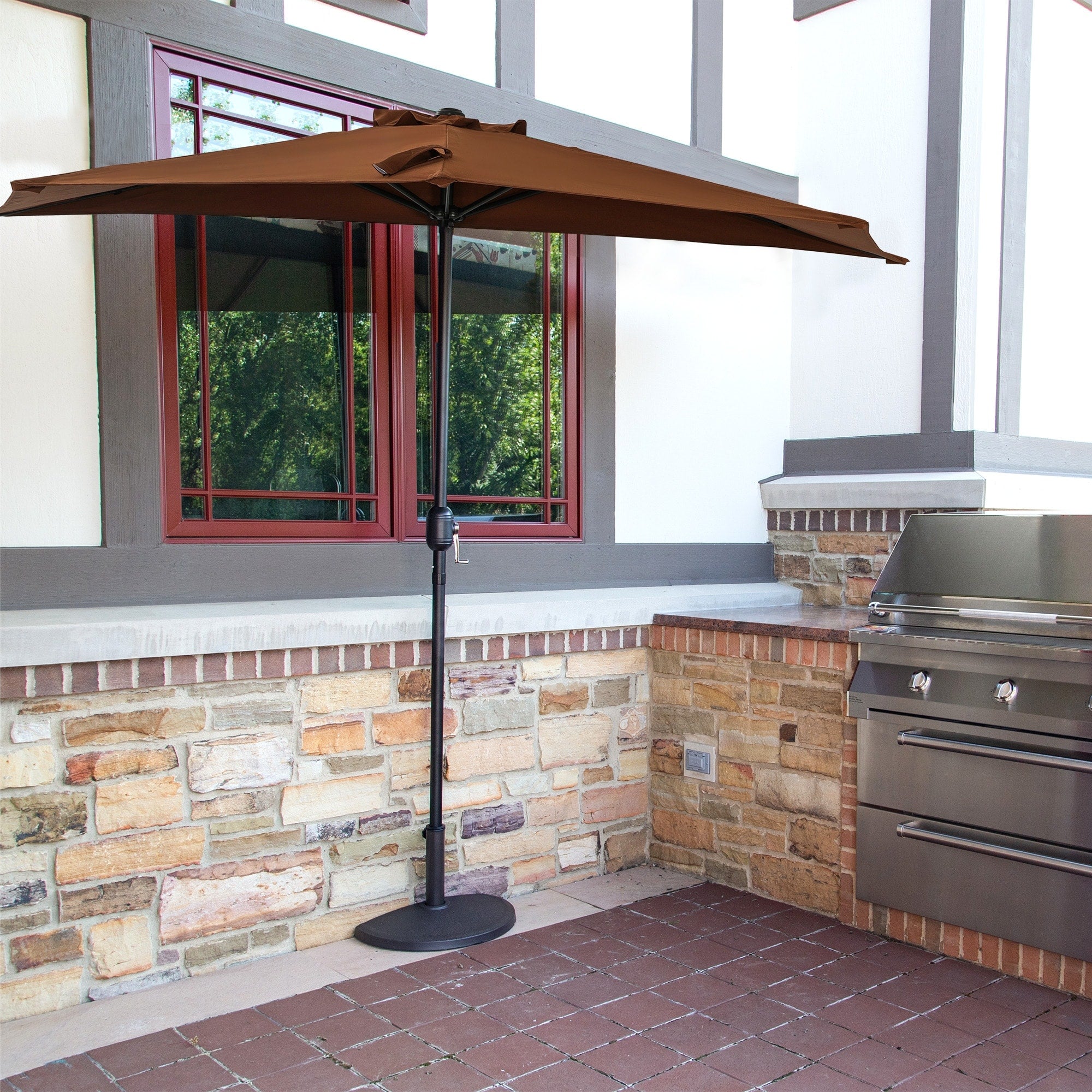 Lanai 9 Ft Half Umbrella In Coffee Polyester