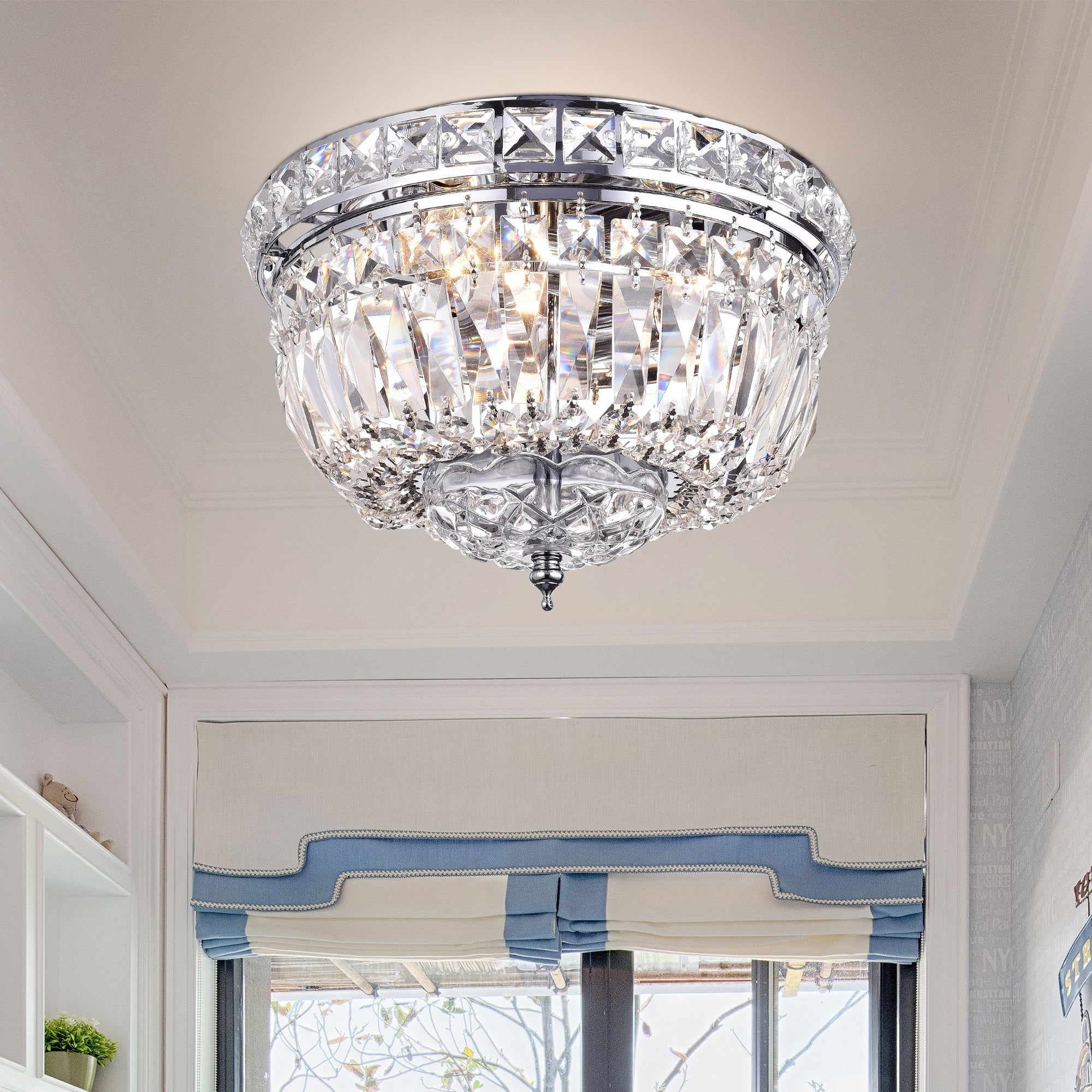 Landek Chrome 10 Inch Crystal Ceiling Lamp