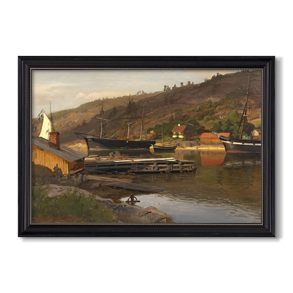 Landingsbrygge Husvik Drbak 1875 Hans Gude Custom Framed Canvas