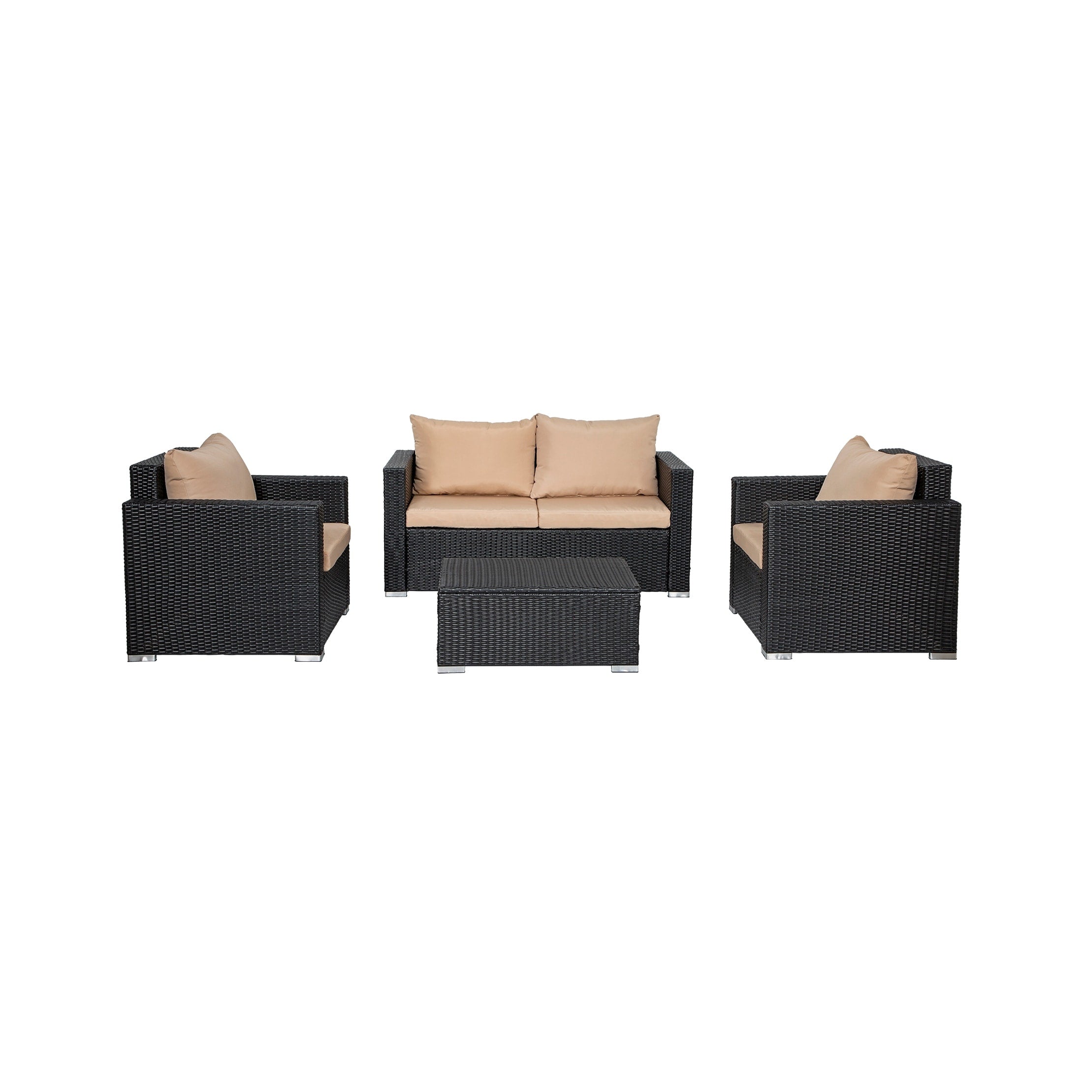 Havenside Home Deerfield 4 Piece Wicker Conversation Patio Seating Set With Cushions