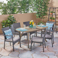 Landon Outdoor 7 Piece Wood And Wicker Dining Set
