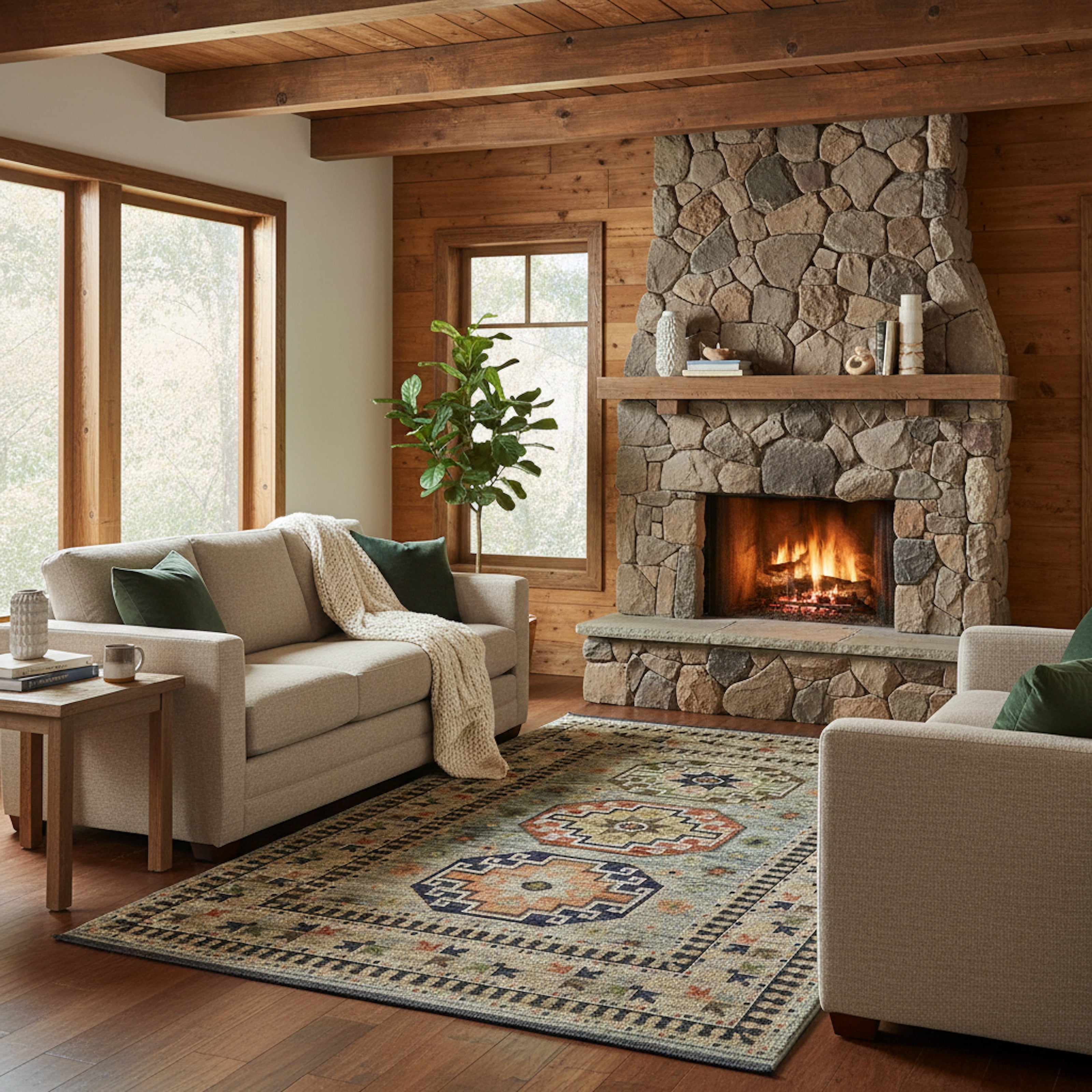 Landon Tribal Triple Medallion Wool Blend Area Rug