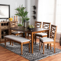 Lanier Grey Fabric And Walnut Brown Finished Wood 6 Piece Dining Set