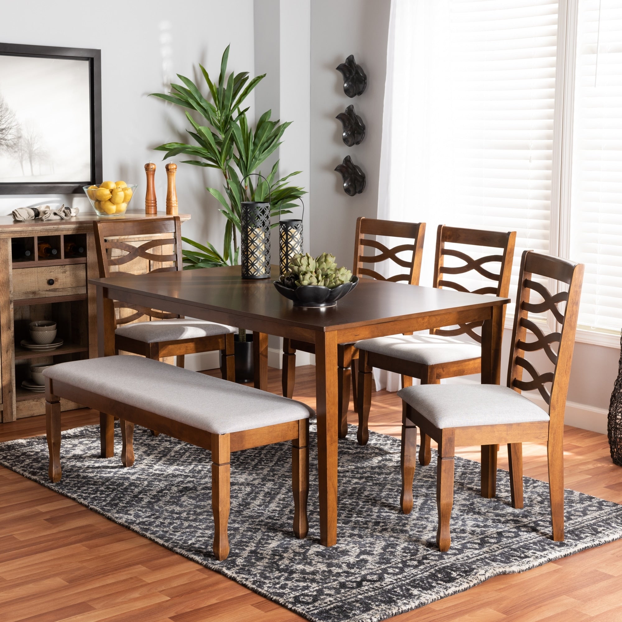 Lanier Grey Fabric And Walnut Brown Finished Wood 6 Piece Dining Set