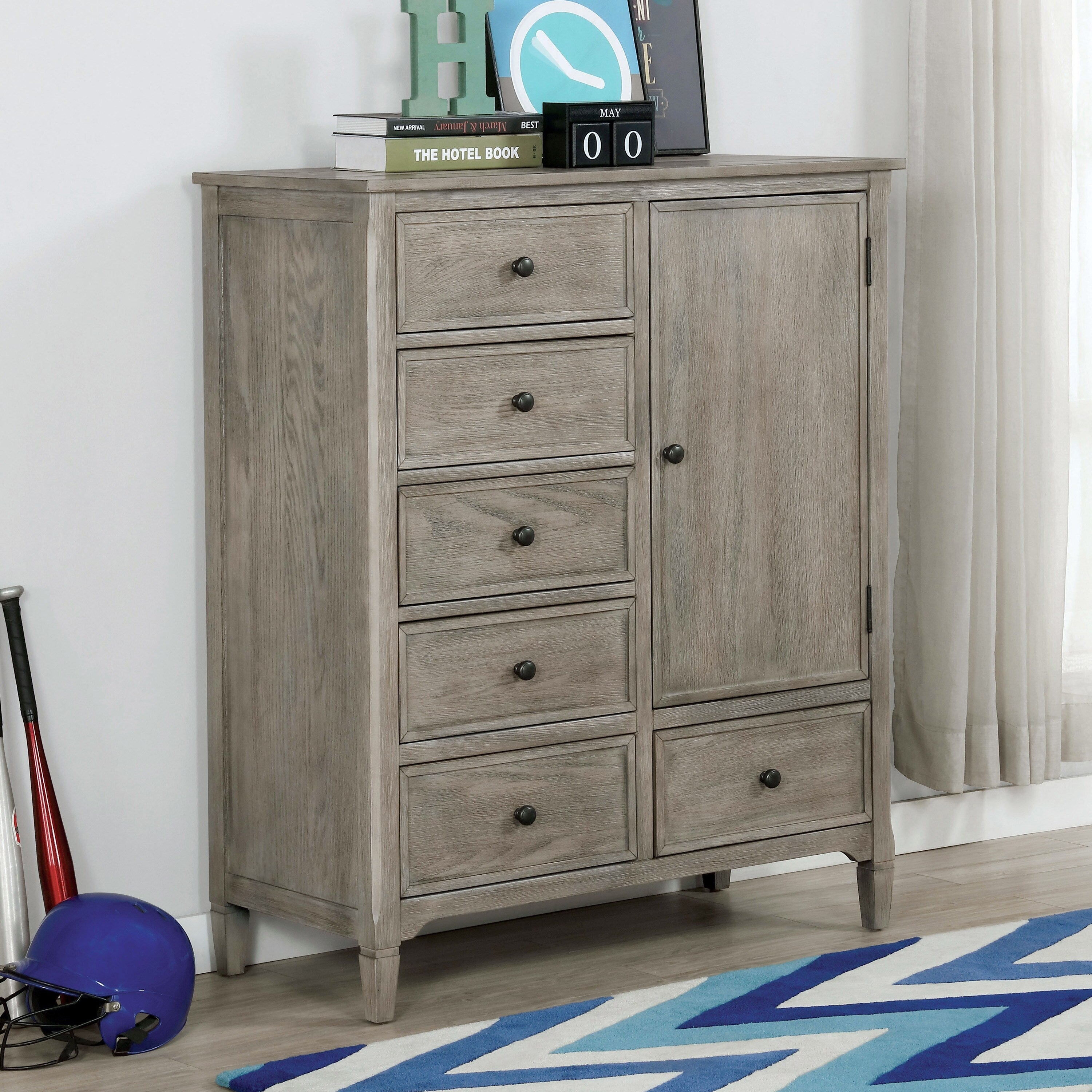Furniture Of America Lanister Transitional Warm Grey 6 Drawer Armoire
